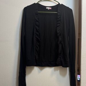 Body Central Size M Black Ruffle-Trim Open Cardigan